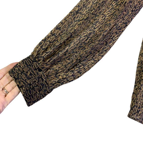 PENDLETON Brown & Black Tie-Neck Silk Chiffon Blouse - Picture 9 of 14